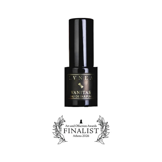 Vanitas by LVNEA with the Art and Olfaction Awards Finalist banner, Athens 2026